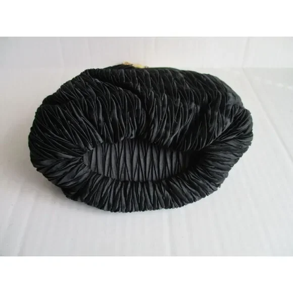 Shals Vintage Black Peau de Soie Clutch Pleated Evening Bag w Chain Strap - Picture 8 of 8